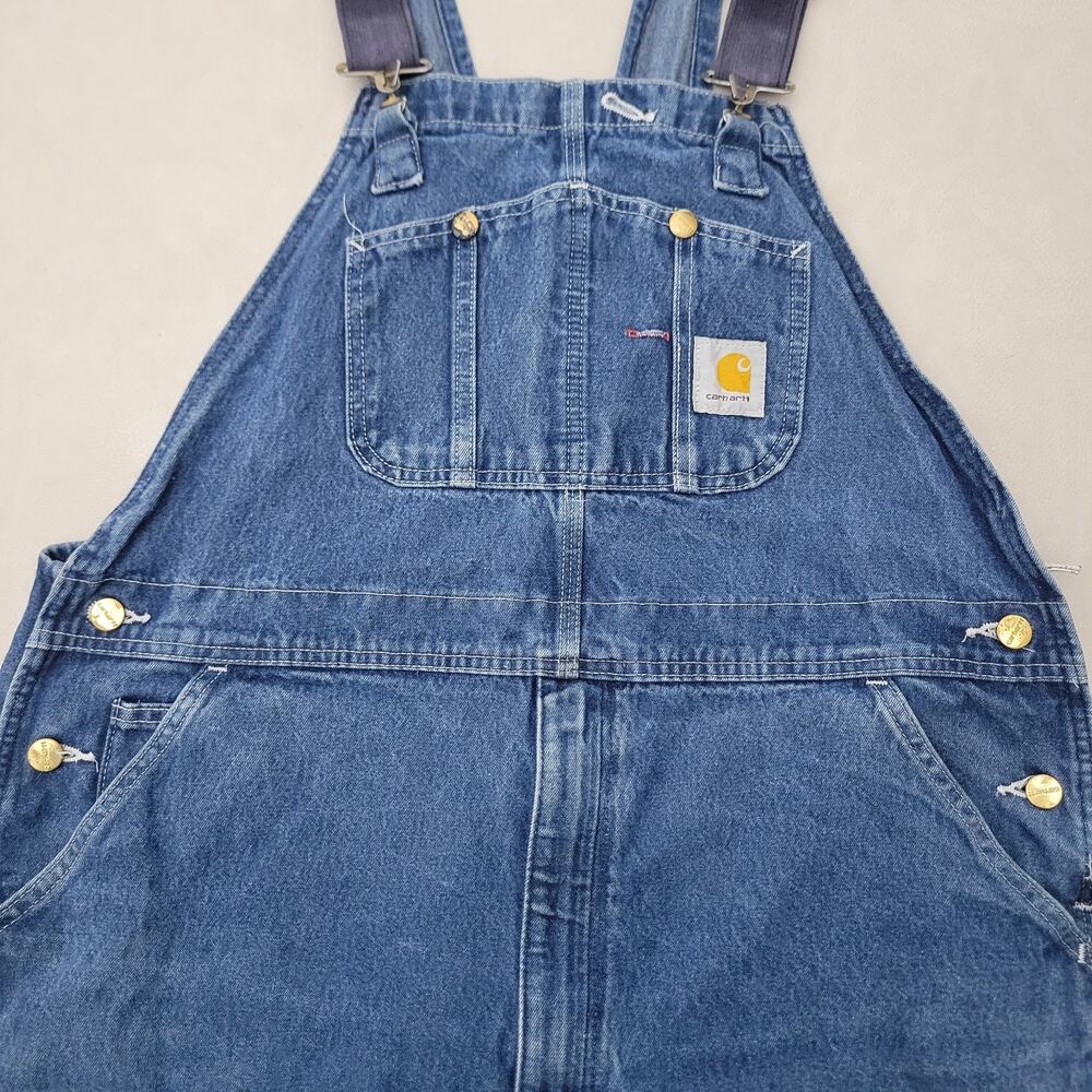 Carhartt Carpenter Bib Overalls Men 42X30 blue denim work wear R08 DNM